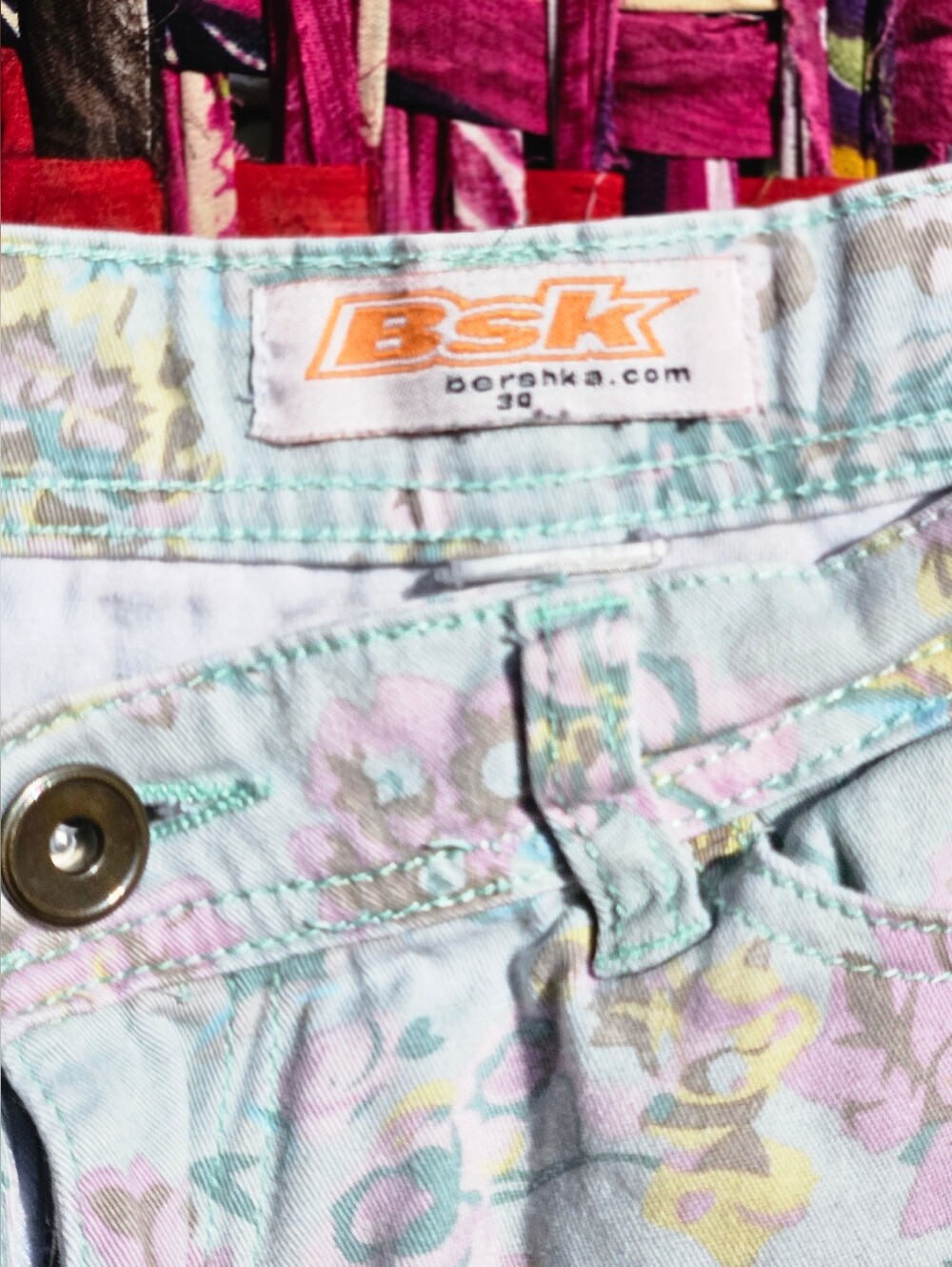 Bershka Floral Shorts - Mint Multi
